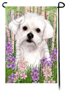 Spring Flowers Garden Flag - Maltese Puppy - Picture 1 of 1