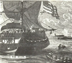 Sailing Ship Sailboat Vessel Lowering The Boats Crewmen Sailors Vintage Postcard - Picture 1 of 4