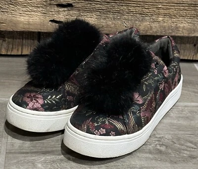 Sam Edelman Leya Fashion Sneakers PomPom Womens 8.5 Brocade Floral Sparkle Shoes - Image 1 of 4