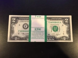1976 Two Dollar ($2) Bill Uncirculated Consecutive Sequential BEP Wrap - 1 Note - Picture 1 of 2