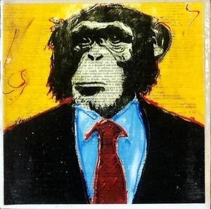Monkey Business Art Ceramic Coaster Tile Original Artist Signed NWT Fast S/H - Picture 1 of 6