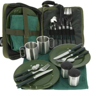 NGT Deluxe Fishing Camping Picnic Cutlery Set 2 Plates Forks Towel Mugs Bag Carp - Picture 1 of 6