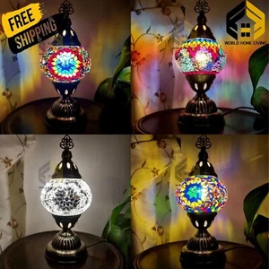 Moroccan Turkish Mosaic Bronze Table Lamp Colorful  Glass Desk Light + Free Bulb - Picture 1 of 106