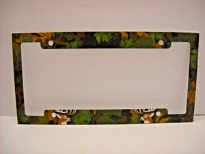 Fall Oak Leaves Buck Deer License Plate Frame High Gloss Metal Hunting New - Picture 1 of 6