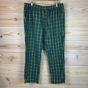 J Crew Pajama Pants Mens XL Green Plaid Cotton Wide Leg Lounge - Picture 1 of 14