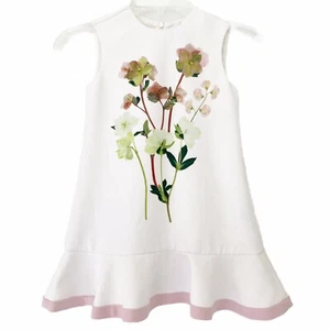 Victoria Beckham Girl’s Floral Dress Satin Ruffle Hem Easter Spring Summer XS - Picture 1 of 10
