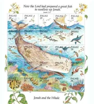 Palau 1993 Bible Stories Jonah & The Whale Souvenir Stamp Sheet Of 25 Scott #321 Foto 1 de 2