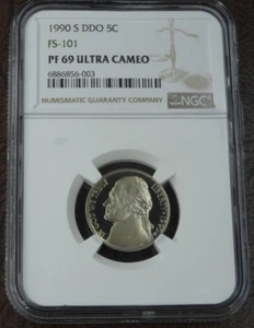 1990-S Jefferson Nickel DDO FS-101 NGC PF 69 Ultra Cameo Proof Variety - Picture 1 of 4