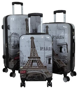 Hartschale Reise Koffer Trolley Gepäck Einzeln oder Set Dehnfalte Motiv Paris - Bild 1 von 16