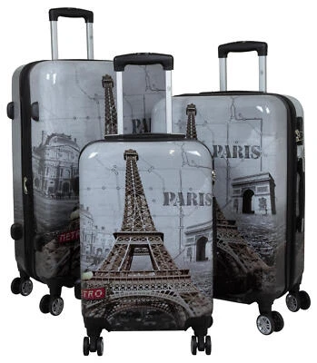 Hartschale Reise Koffer Trolley Gepäck Einzeln oder Set Dehnfalte Motiv Paris - Bild 1 von 4