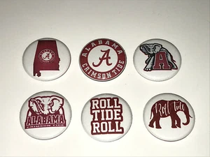 1" SET OF 6 ALABAMA CRIMSON ROLL TIDE LAPEL BADGE BUTTONS PINS PINBACK [P117] - Picture 1 of 2