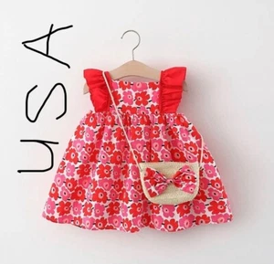 Toddler little kids girl sleeveless cotton  casual floral dress and bag set - Picture 1 of 6