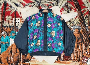 1980s Colorful Wildflower Nylon Drizzler Resistant Windbreaker Track Jacket Sz M - Picture 1 of 6