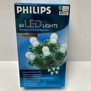 NEW Philips 60 LED Dome Lights Bulbs White Indoor/Outdoor Christmas Green Wire - Picture 1 of 4