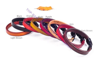 Fashion Mens Surfer Premium Leather Bracelet Wristband Cuff Black Steel Clasp - Image 1 of 4