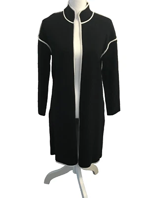 Duster пальто черный с белой отделкой вязаный элегантный классический Marla Wynne маленький новый - Изображение 1 из 4