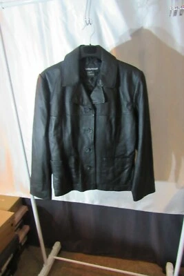 Blazer Mujer Negro Botón Frontal, Dos Bolsillos Frontales Cuero Talla Grande Foto 1 de 4