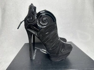 Brian Atwood Black Figara Suede Patent Platform Circus Bootie Size 7.5 - Picture 1 of 9