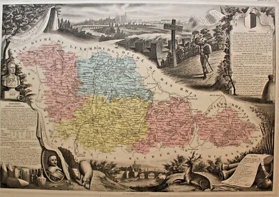 Département de la Moselle carte lithographique originale XIXe Lorraine - Photo 1/3
