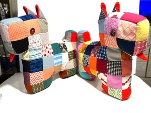 Pair of 2 Scottie Dogs Plush Handmade Patchwork Quilt Stuffed Animals 16" x 13" - Picture 1 of 12
