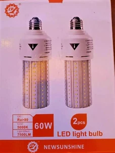 2pc NewSunshine 60W E26/E27 LED Corn Light Bulb 7500 Lumen 5000K White 144 Chip - Picture 1 of 2