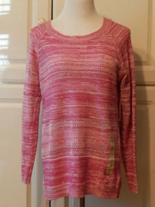 ST. JOHN’S BAY Long Sleeve Pointelle/ Marled Round Neck Sweater Pink/Ivory Large - Picture 1 of 4