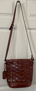 Etienne Aigner Woven Leather Bucket Crossbody Bag Brown Vintage 90s Boho Rare - Bild 1 von 13