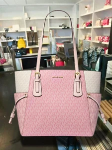 Michael Kors Voyager Women Large MK Logo Tote Shoulder Bag Powder Blush Multi - Picture 1 of 4