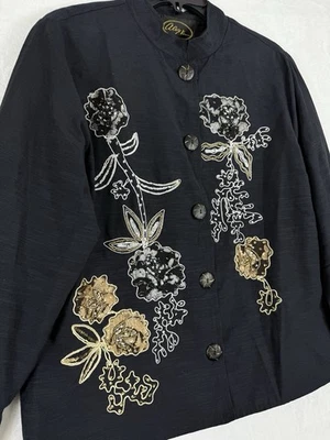 Alex Kim Jacket Medium Black Floral Sequins Beaded Embroidered Embellished Women - Image 1 of 4
