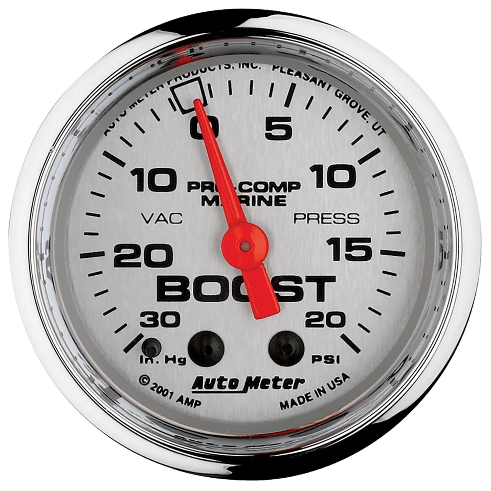 AutoMeter 200774-35 2-1/16" Chrome 30 in Hg/20 Psi Boost/Vacuum Gauge - Image 1 of 3