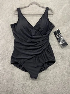 Trimshaper Swimsuit Women's 22W Black One Piece Drape Ruched Swimwear Beach - Picture 1 of 15