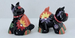 Floral Scottish Terrier Scotty Dog Salt & Pepper Shaker Set Colorful - Picture 1 of 18