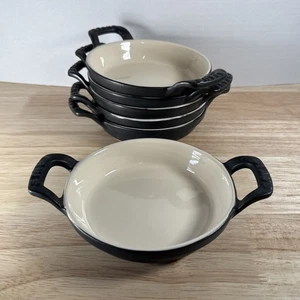 Set Of 6 STAUB Black Mini Baking Dishes Black Ceramic France Personal Dish - Picture 1 of 12