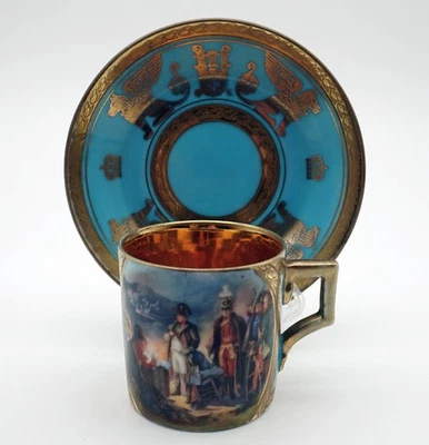 Französische Porzellan - Gedeck Tasse mit Untertasse - Napoleon - Austerlitz - Bild 1 von 4