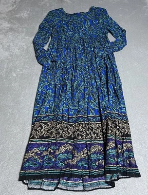 Vintage KC Spencer Dress Womens 8 Blue Paisley Print Long Sleeve Modest Floral - Image 1 of 4