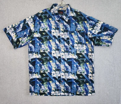 Fubu Hawaiian Camp Shirt Mens 1X Button Up Blue All Over Graphic Print Skater - Image 1 of 4