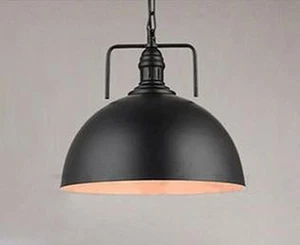 Black Hanging Dome Light Fixture Ceiling Chain Lamp Shade + Edison Light Bulb - Picture 1 of 1