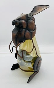 Rustic Vintage Bunny Rabbit W Bulb Shaped Yellow Tinted Glass Body Garden Decor - Picture 1 of 7