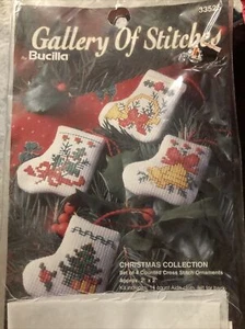 Bucilla Gallery of Stitches Christmas Collection Mini Stockings 1996 33525NIP - Picture 1 of 3