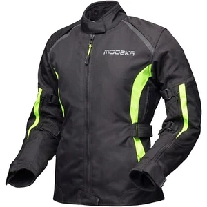 Ladies Motorcycle Jacket 36 - Modeka Luana Lady - Waterproof Black - Fluo Yellow - Picture 1 of 3