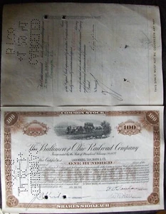 Baltimore & Ohio Railroad Comp. stock certificate. Payee LADENBURG THALMANN & Co - Picture 1 of 1