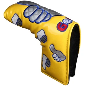 Yellow Leather Thumb Design Golf Blade Putter Head Cover with Magnetic Closure - Picture 1 of 4