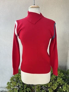 Vtg Sweater 70s red wool ski Sz S/M Hong Kong - Picture 1 of 9