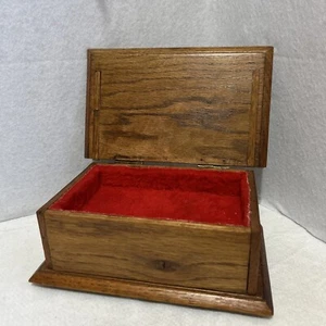 Vintage Wooden Musical Box, Rustic Handmade Wooden Box Red Lining - Picture 1 of 10