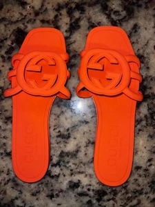 Gucci Women Sandals Slides Rubber .size 10 New Without Box Orange - Picture 1 of 3