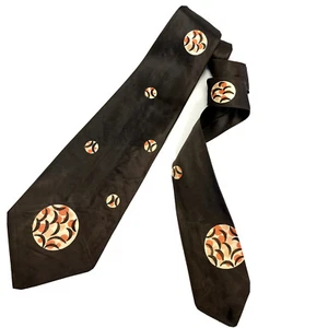 Vtg 40's Pilgrim Cravats Brown Orange ATOMIC Bomb SWING Tie ROCKABILLY Necktie - Picture 1 of 5