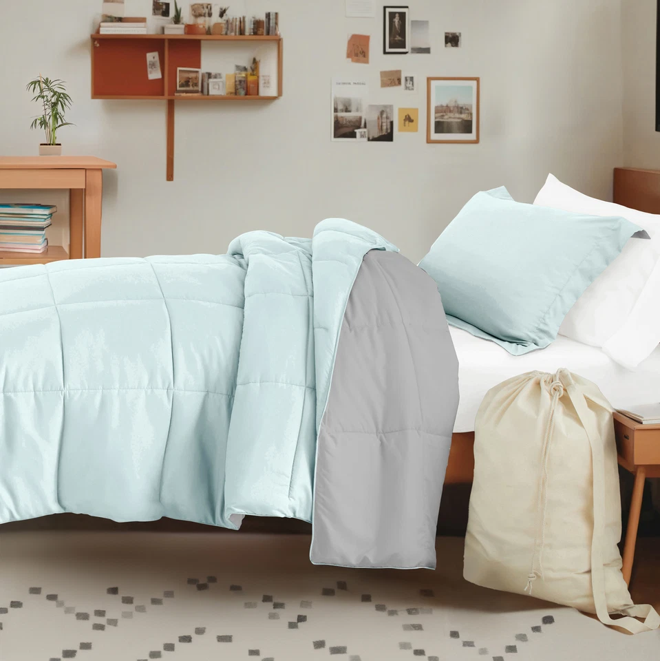 Paquete de ropa de cama universitaria, juego de edredón reversible, juego de sábanas y almohadas Foto 1 de 1