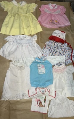 Vintage Lot Of 10 Baby Girl Clothes Ruffle Dress White Yellow Pink 0 Months - 3T - Image 1 of 4