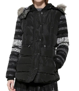 Desigual Padded Overcoat Black/Grey Women’s Down Jacket Sz 12 NWT - Picture 1 of 12