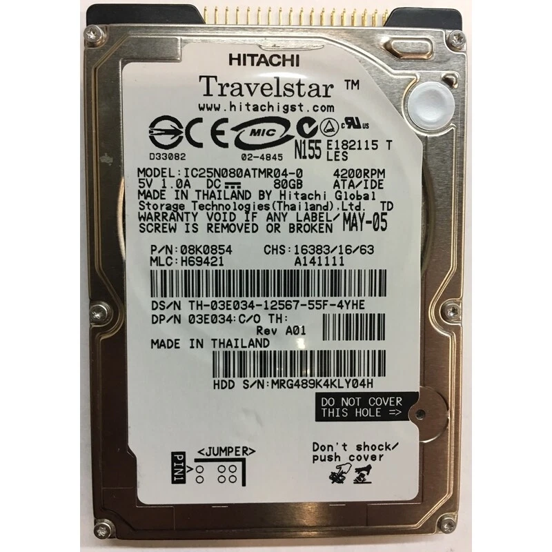08K0854 - Hitachi 80GB 4200 RPM IDE 2.5" HDD - Image 1 of 1